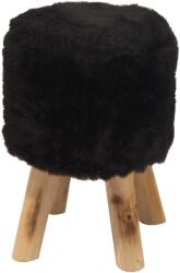 TEMPO KONDELA Puff, fekete szőrme/tűnyalábos fenyő, ALPIA