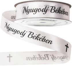 Valex Decor Nyugodj Békében" feliratos szatén gyász szalag 20mm x 20m - Fehér (DX20-01)