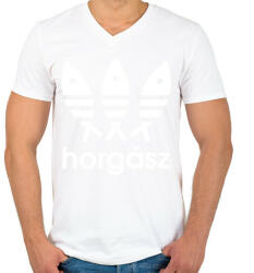 printfashion Horgász adidas márkaparódia - Férfi V-nyakú póló - Fehér (7637054)