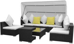 vidaXL Set mobilier cu baldachin, 7 piese, negru, poliratan 42750