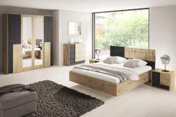 TEMPO KONDELA Set dormitor (pat + 2x noptieră + dulap), stejar artizan/ pin norvegian negru, BAFRA