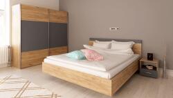 TEMPO KONDELA Set dormitor (Pat 160x200 cm), stejar artisan/grafit, GABRIELA NEW
