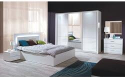 TEMPO KONDELA Set dormitor (dulap + pat 160x200 + 2x noptieră), alb/alb lucios HG, ASIENA