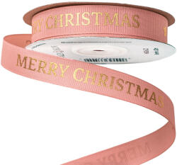  Merry Christmas" feliratos ripsz szalag 16mm x 20m - Púder rózsaszín (MG16-22)