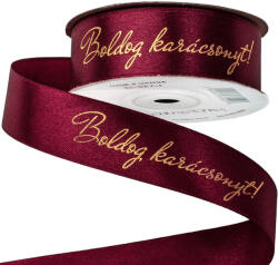 Valex Decor Boldog Karácsonyt! " feliratos szatén szalag 25mm x 20m - Wine red (PV25-13)