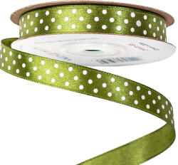 Valex Decor Fehér pöttyös szatén szalag 12mm x 20m - Olivazöld (DRW12-88)