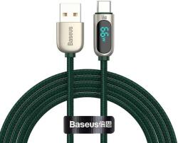  USB töltő- és adatkábel, USB Type-C, 100 cm, 6000 mA, 66W, LED kijelzővel, gyorstöltés, PD, cipőfűző minta, Baseus Dsiplay, CASX020006, zöld