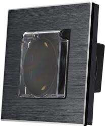Luxion Priza Simpla cu Capac de Protectie LUXION cu rama din aluminiu - culoare negru