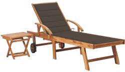 vidaXL Șezlong cu pernă și masă, lemn masiv de tec (3063029)