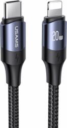 USAMS SJ521USB01 USB-C apa 2.0 - Lightning apa Adat és töltőkábel - Fekete (1.2m) (SJ521USB01 FEKETE)