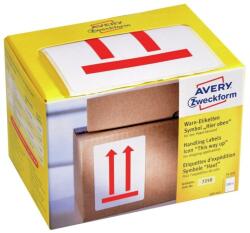 Avery Etikett címke, piktogram álló helyzetet jelző nyílak 74 x100mm, tekercses, 200 címke/doboz, Avery piros (AV7250)