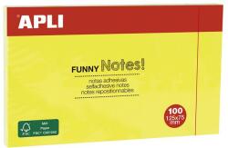 APLI Öntapadó jegyzettömb, 125x75 mm, 100 lap, APLI Funny, sárga (LNP15002)