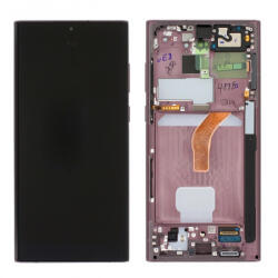 Samsung S908 Galaxy S22 Ultra Előlap keret+LCD Kijelző+Érintőüveg, Burgundy Piros (GH82-27488B, GH82-27489B) Service Pack