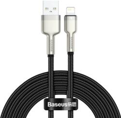 USB töltő- és adatkábel, Lightning, 200 cm, 2400 mA, törésgátlóval, gyorstöltés, cipőfűző minta, Baseus Cafule Metal, CALJK-B01, fekete
