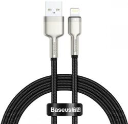 USB töltő- és adatkábel, Lightning, 50 cm, 2400 mA, törésgátlóval, gyorstöltés, cipőfűző minta, Baseus Cafule Metal, CALJK-01, fekete - tok-shop