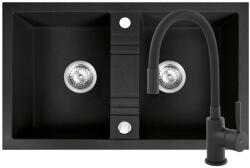FERRO Set chiuveta Ferro granit 78x48 grafite , 2 cuve, cu baterie flexibila Ferro NERO negru
