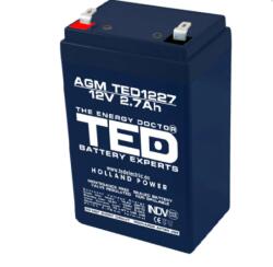 TED Electric Acumulator , A0058599, AGM VRLA 12V 2, 7A dimensiuni 70mm x 47mm x h 98mm F1 TED Battery Expert Holland TED003119 (A0058599)