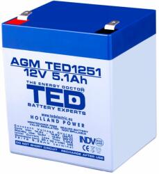 TED Electric Acumulator , A0061963, AGM VRLA 12V 5, 1A dimensiuni 90mm x 70mm x h 98mm F2 TED Battery Expert Holland TED003157 (A0061963)