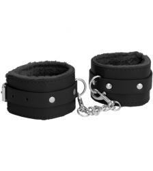 Ouch! Plush Leather Hand Cuffs Black