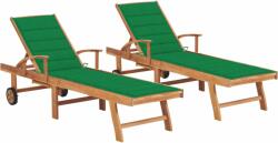 vidaXL Șezlonguri cu pernă verde, 2 buc. , lemn masiv de tec (3073191) - comfy