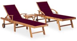 vidaXL Șezlonguri, 2 buc. , cu masă și pernă, lemn masiv de tec (3073180) - comfy
