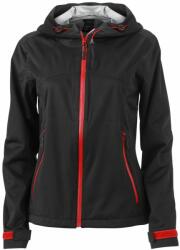 James & Nicholson Női softshell kapucnis kabát JN1097 - Fekete / piros | XL (1-JN1097-1725184)