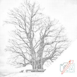 PontPöttyöző - Magányos fa Méret: 50x50cm, Keretezés: Keret nélkül (csak a vászon), Szín: Zöld
