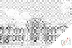 PontPöttyöző - Cec-palota, Bukarest Méret: 40x60cm, Keretezés: Keret nélkül (csak a vászon), Szín: Kék