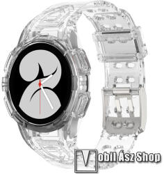  Okosóra szilikon szíj / szilikon tok - ÁTTETSZŐ - 100mm + 113mm hosszú - SAMSUNG Galaxy Watch4 40mm (SM-R860)
