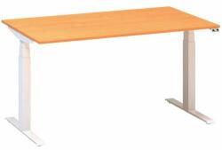 Alfa Office Alfa Up állítható magasságú irodai asztal fehér lábazattal, 140 x 80 x 61, 5-127, 5 cm, bükk Bavaria mintázat