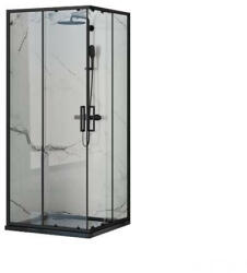 Vela Banyo NERO MATT FEKETE zuhanykabin SZÖGLETES - víztiszta 5 mm biztonsági üveggel - 90 x 90 cm (84BKK151) - globalvivamarket