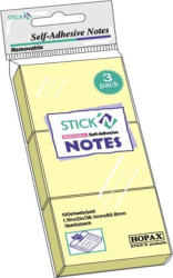STICK'N Notes autoadeziv 38x51 mm, 3x100 file/set, galben pastel STICK'N