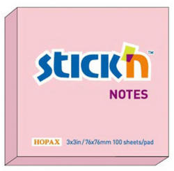 STICK'N Notes autoadeziv 76x76 mm, 100 file, color pastel STICK'N