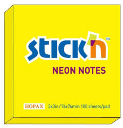 STICK'N Notes autoadeziv 76x76 mm, 100 file, color neon STICK'N