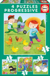 Educa Puzzle Animale de pe fermă Educa progresiv 6-9-12-16 piese (EDU17145) Puzzle