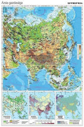 Stiefel Ázsia domborzati térkép, Ázsia gazdasága, Ázsia falitérkép 120x160 cm - fóliázott, lécezett