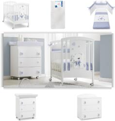 Erbesi Pachet mobila 5 piese Patut + Saltea + Set Textil Protectie Tato + Comoda + Cabinet Bleu