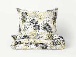 Goldea lenjerie de pat din bumbac satinat deluxe - frunze de palmier galbene și negre 200 x 220 și 2buc 50 x 70 cm