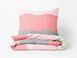 Goldea lenjerie de pat din bumbac satinat deluxe - valuri roz și gri 200 x 220 și 2buc 50 x 70 cm Lenjerie de pat