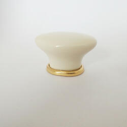 ITALMETAL Fém-porcelán bútorgomb, ovális, elefántcsont színű, arany talprésszel (IT_P19_01_00_06)