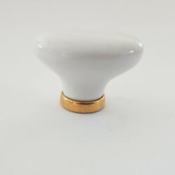 ITALMETAL Fém-porcelán bútorgomb, ovális, fehér - fényes arany színű (IT_P01_00_00_6)