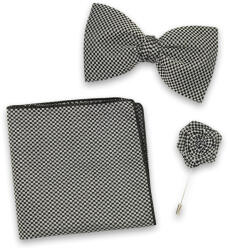 Willsoor Csokornyakkendő, zsebkendő és öltöny kitűző készlet fekete-fehér színben 14067