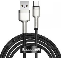  USB töltő- és adatkábel, USB Type-C, 200 cm, 6000 mA, 66W, törésgátlóval, gyorstöltés, cipőfűző minta, Baseus Cafule Metal, CAKF000201, fekete - tok-shop