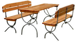 Mobilaiud Set mobilier gradina LINZ lemn lacuit, masa 60x180 cm, 2 banci cu spatar 28x180 cm (5945864500240)