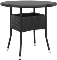 vidaXL Masă de grădină, negru, Ø80x75 cm, sticlă securizată/poliratan (310604)