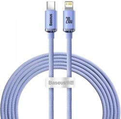 USB Type-C töltő- és adatkábel, Lightning, 200 cm, 20W, gyorstöltés, PD, cipőfűző minta, Baseus Crystal Shine, CAJY000305, lila