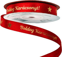 Valex Decor Fényes arany "Boldog Karácsonyt! " feliratos szatén szalag 12mm x 20m - Piros (MC12-05)