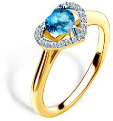 SAVICKI szívecskés eljegyzési gyűrű: kétszínű arany, topáz és gyémántok