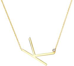 SAVICKI nyaklánc medállal - K betű: aranyozott ezüst fehér zafírral