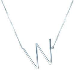SAVICKI nyaklánc medállal - W betű: ezüst fehér zafírral